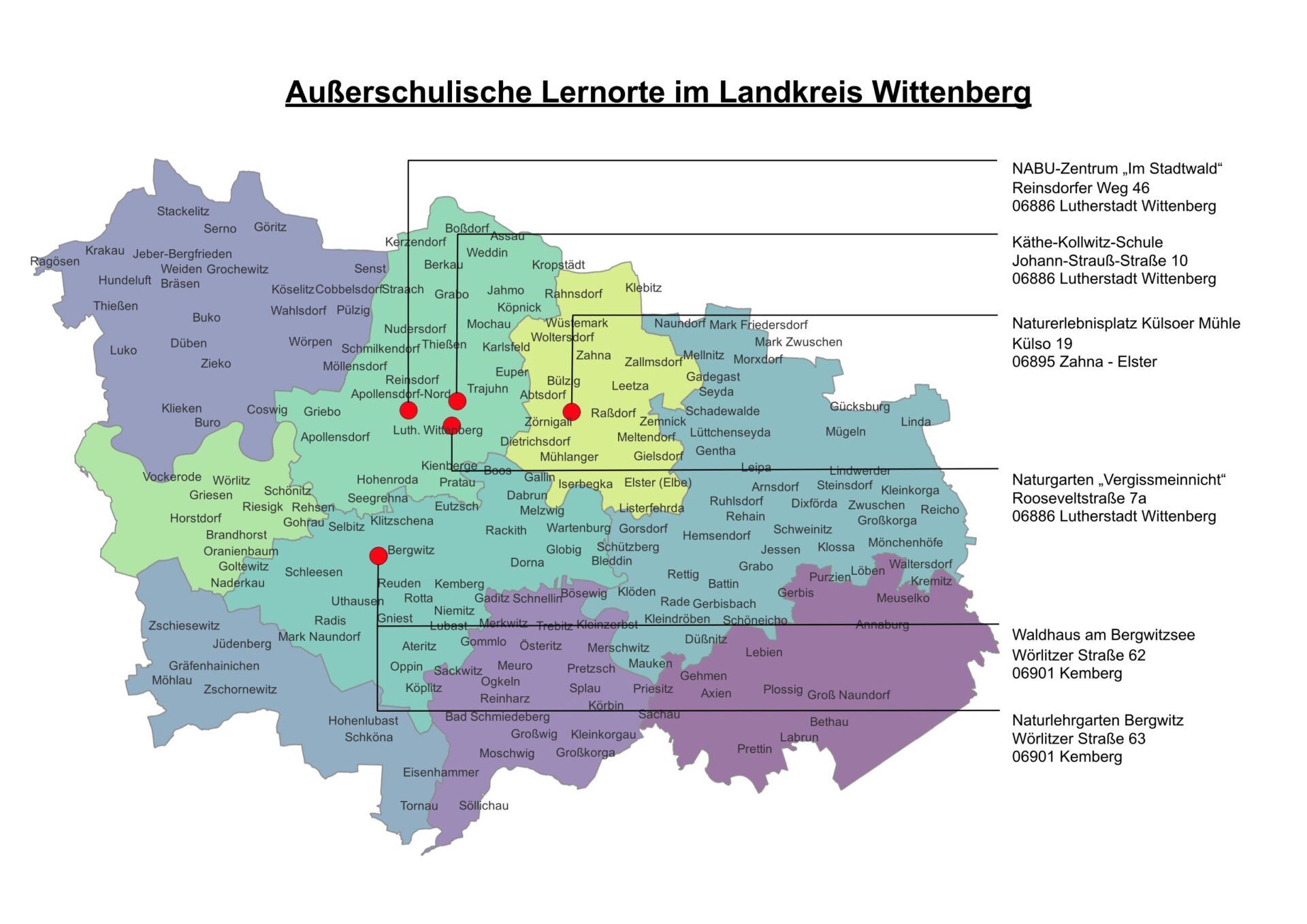 Außerschulische Lernorte verzeichent auf Landkreis Karte