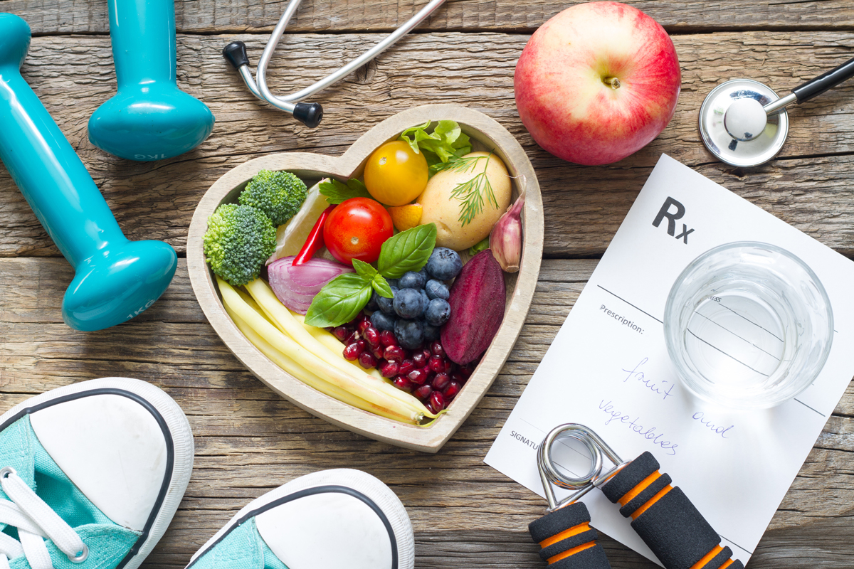 Gesundes Lebensstilkonzept mit Diät-Fitness und Medizin
