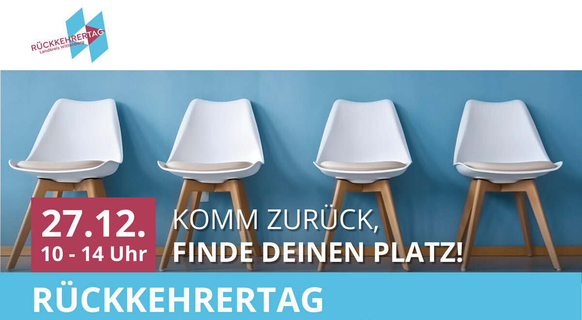 Rückkehrertag Landkreis Wittenberg Bild zum Rückkehrertag im Landkreis Wittenberg am 27.12 von 10-14 Uhr im Stadthaus Wittenberg - leere weiße Stühle
