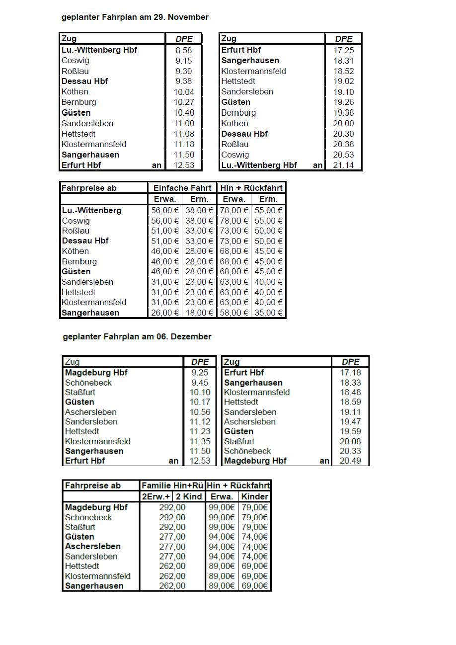 Fahrplan Sonderfahrt