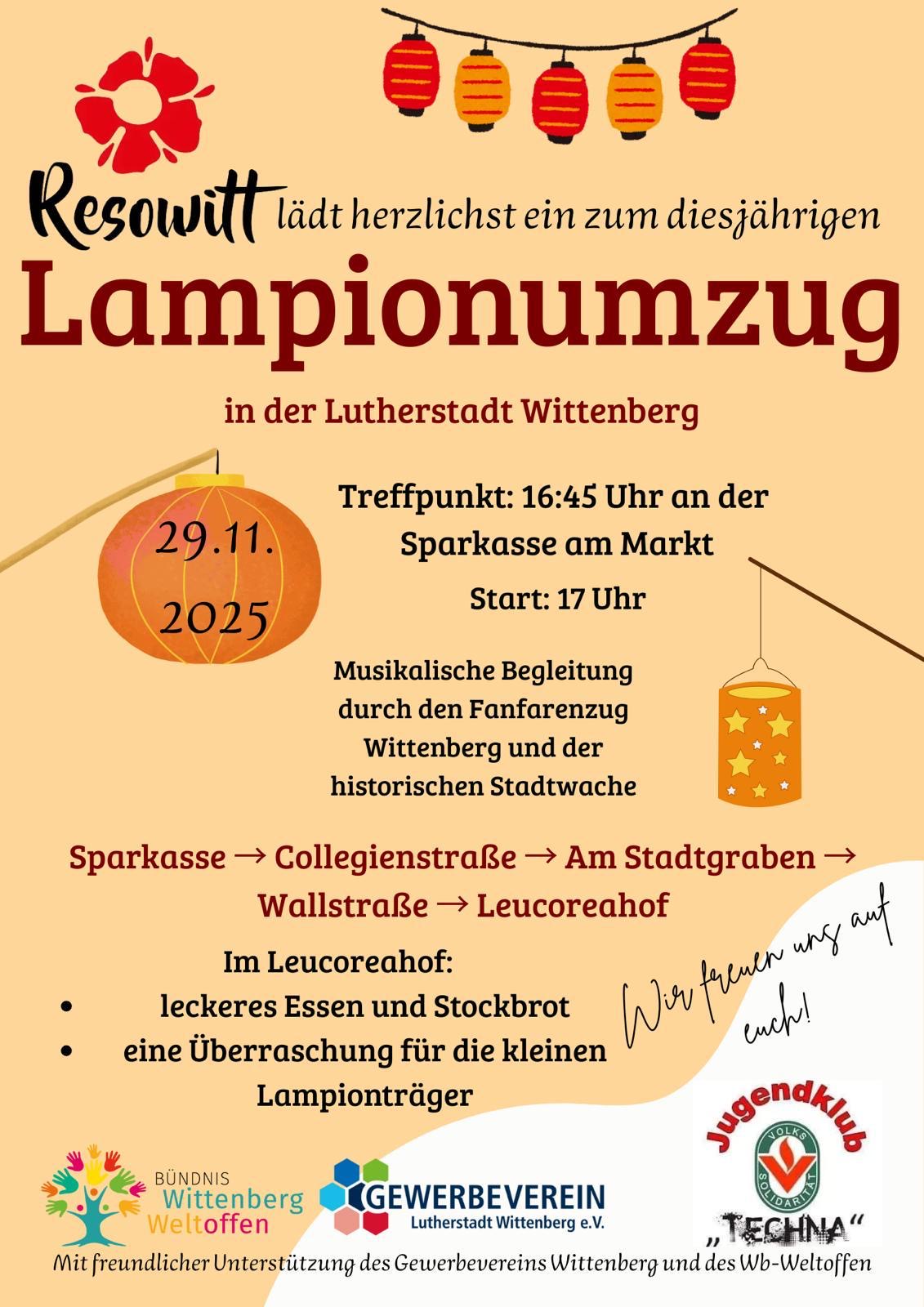 Reso-Witt Lampionumzug am 29.11.25 ab 17 Uhr in Wittenberg