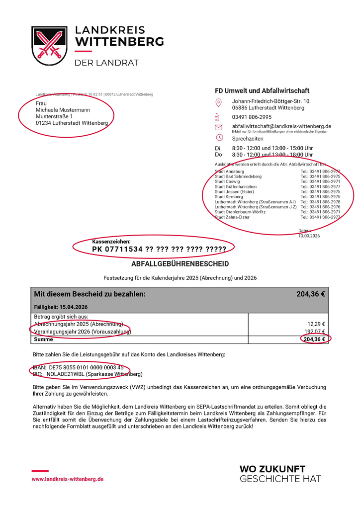 Abfallgebührenbescheid - Muster 2026