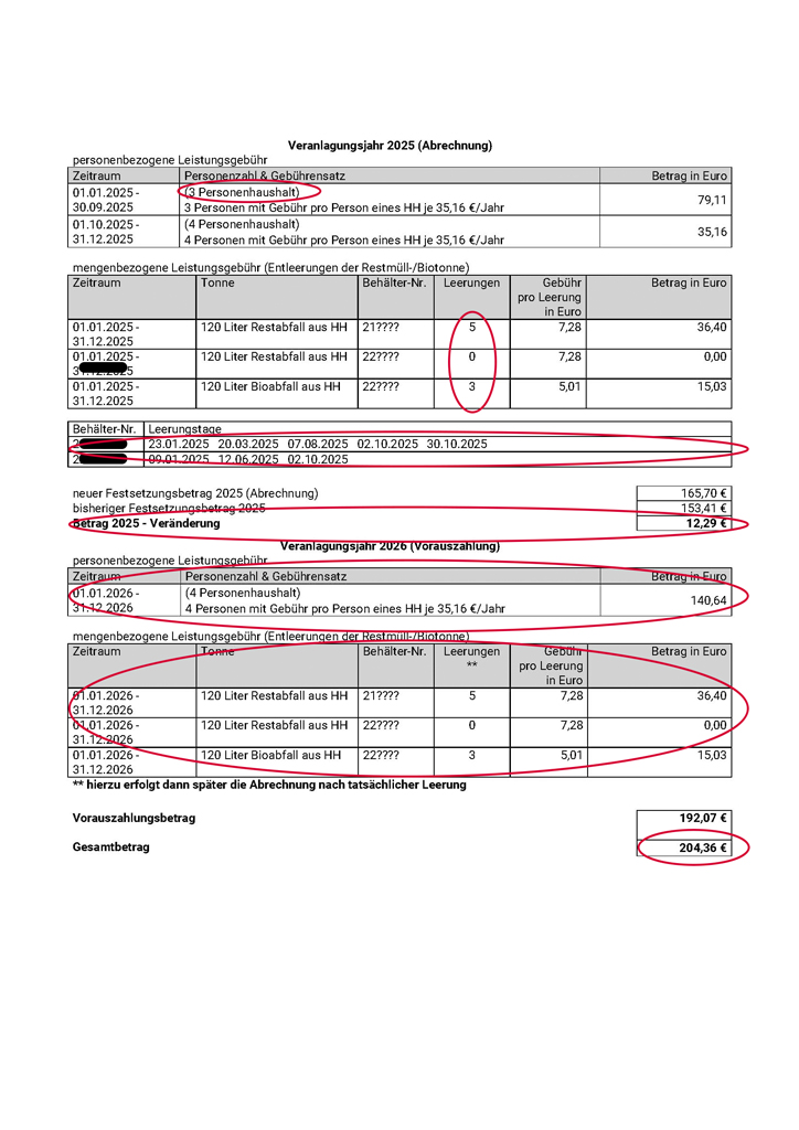 Abfallgebührenbescheid - Muster 2026 Seite 2