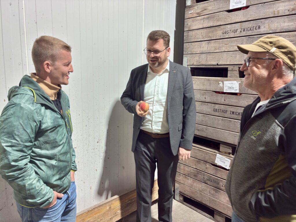 Firmenbesuch Landrat Christian Tylsch beim Obsthof Zwicker in Jessen