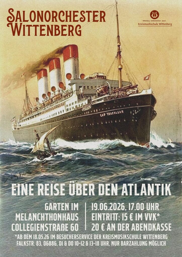 Plakat mit einem Schiff, dass der Titanic ähnlich sieht und den Daten zum Konzert am 19.06.2026