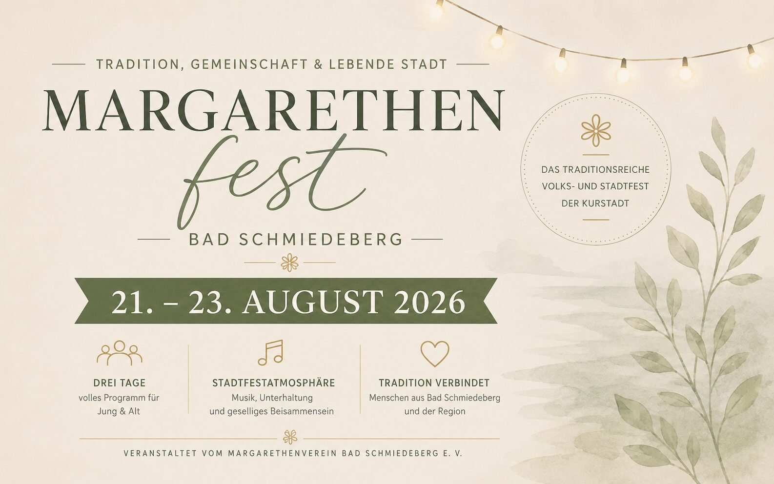 Werbung für das Margarethenfest vom 21.08. bis 23.08.2026 in Bad Schmiedeberg