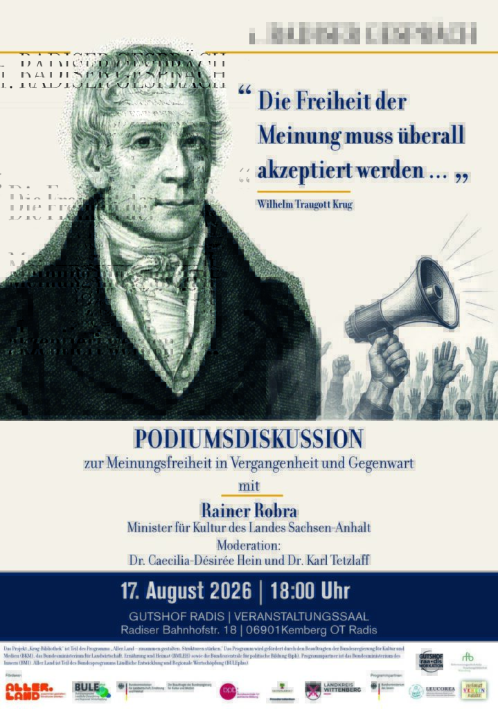 Plakat Podiumsdiskussion zur Meinungsfreiheit in Radis
