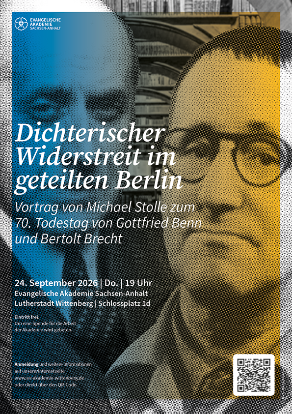 Werbeflyer zu einer Lesung zum 70. Todestag von Gottfried Benn und Berthold Brecht
