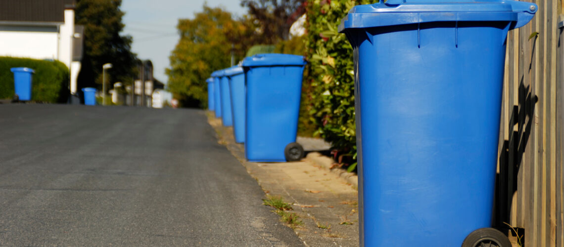 Blaue Mülltonnen