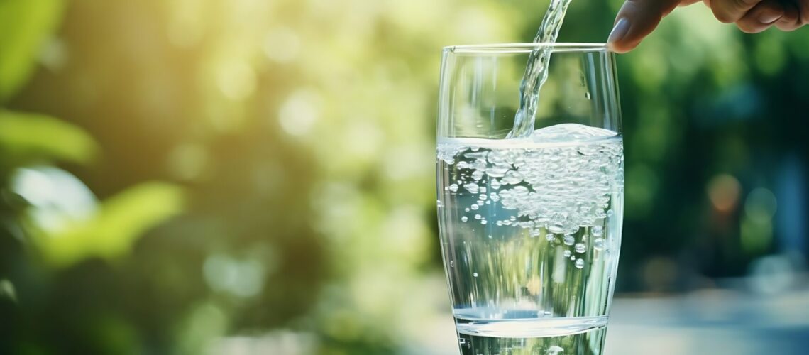 Ein Glas, in das Wasser geschüttet wird