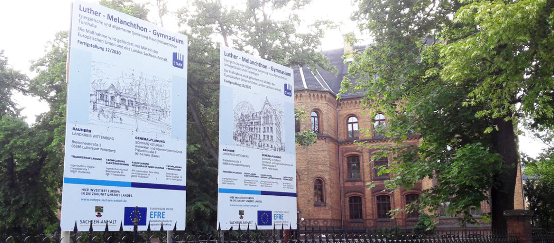 Baustellenschild Haus Melanchthon