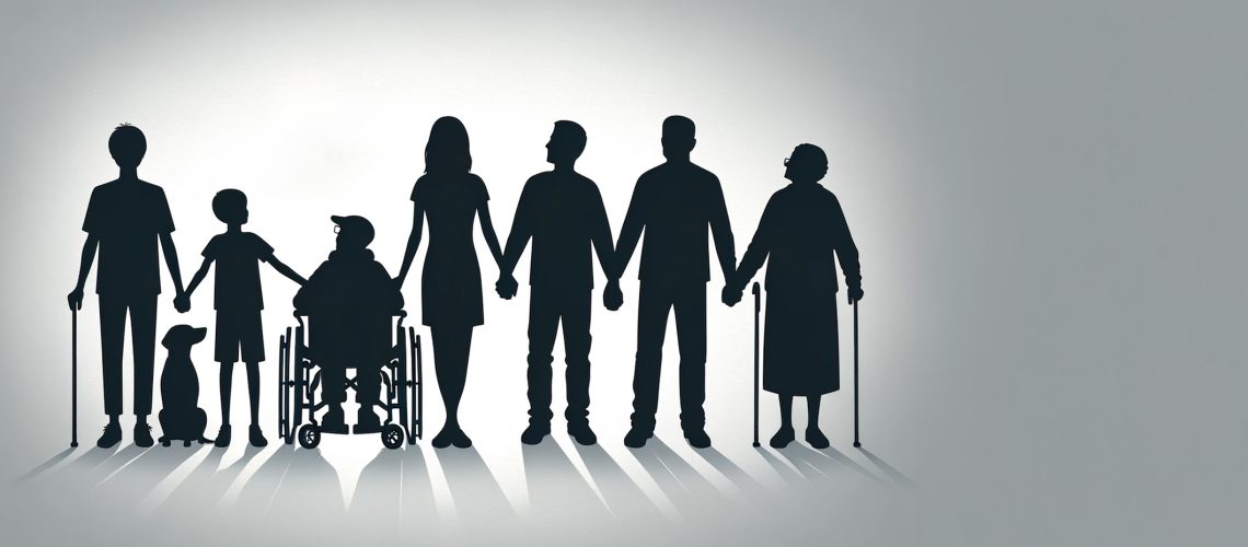 Verschiedene Personen mit Handicap, die sich an den Händen passen