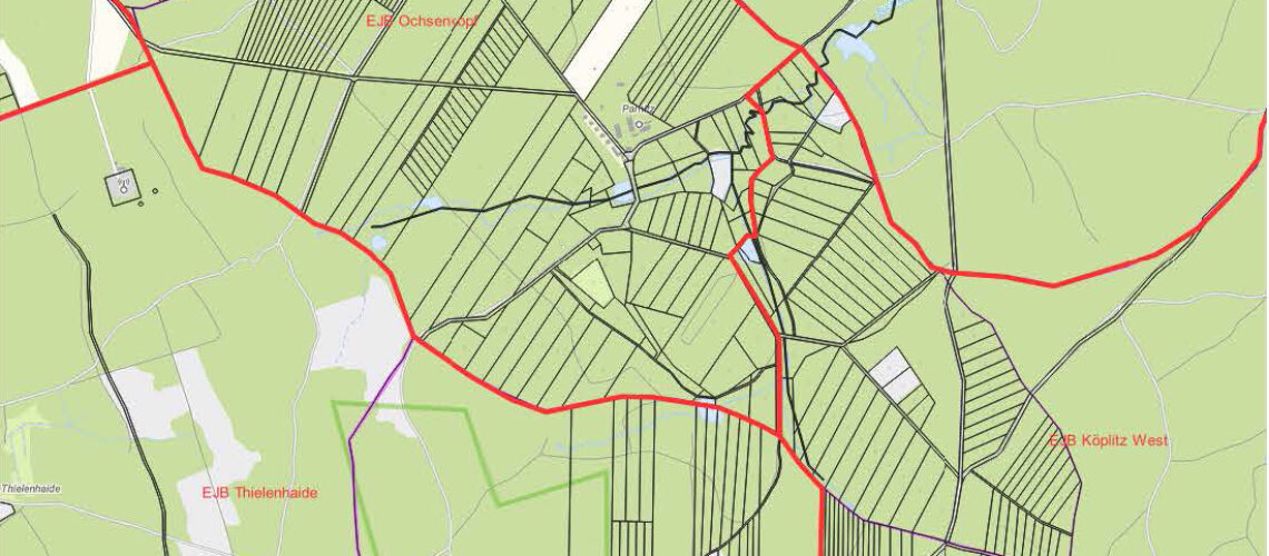 Übersichtskarte zur Anhörung vor Abrundung der Eigenjagdbezirke Köplitz West und Ochsenkopf