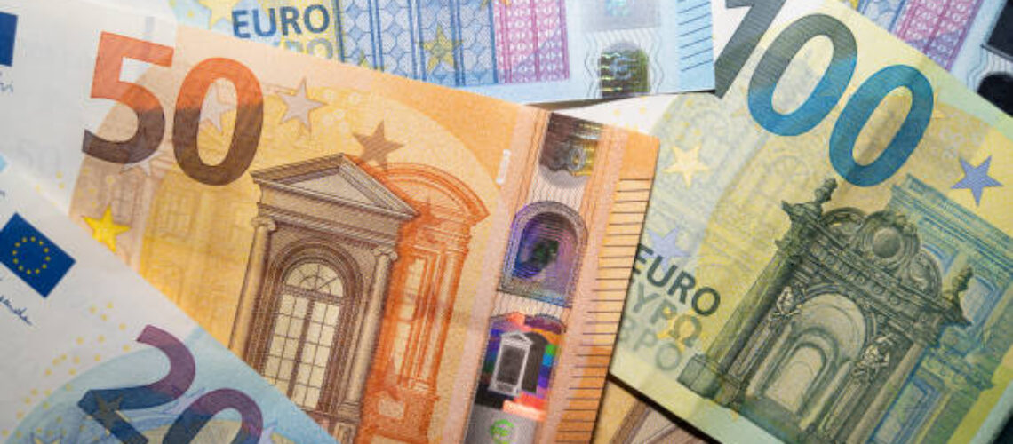 European paper money background with 50 euro, 100 euro and some 20 euro banknotes